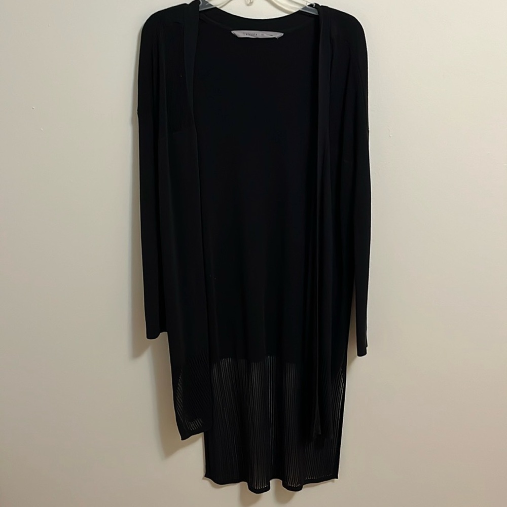 Athleta long maxi women’s cardigan duster sweater size XS black knit open duster